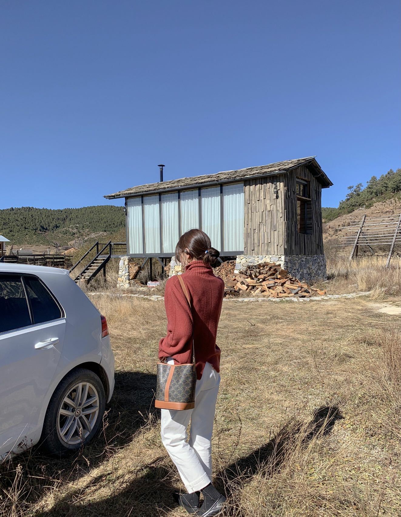 CELINE TRIOMPHE 帆布小牛皮 BUCKET 水桶包