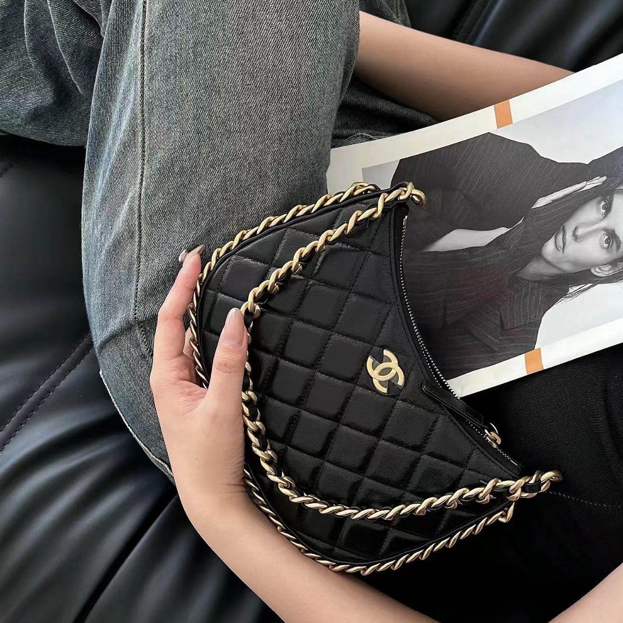 CHANEL 23B HOBO 嬉皮鏈條包 黑色