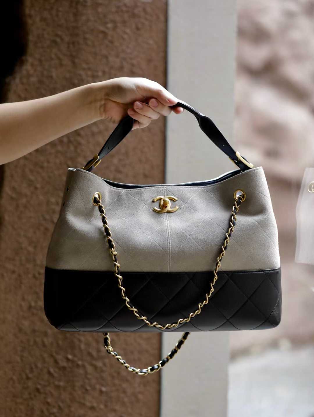 CHANEL 25A麂皮托特包 橫板 灰色