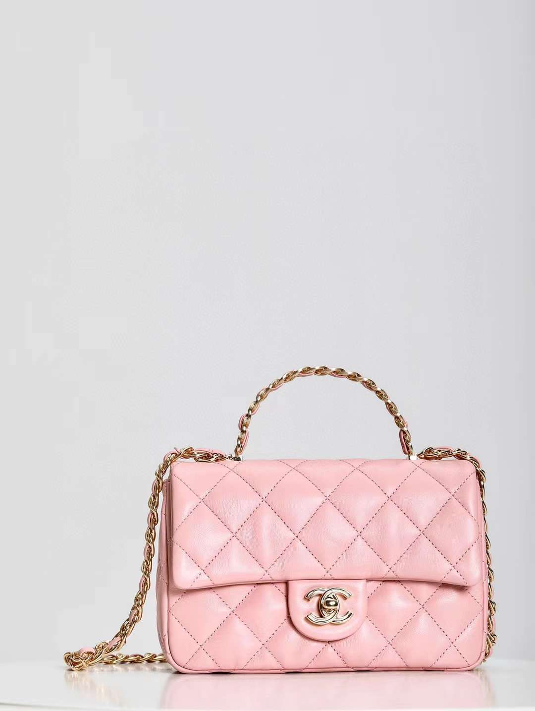 CHANEL 23S CF20 金屬手腕包 粉色