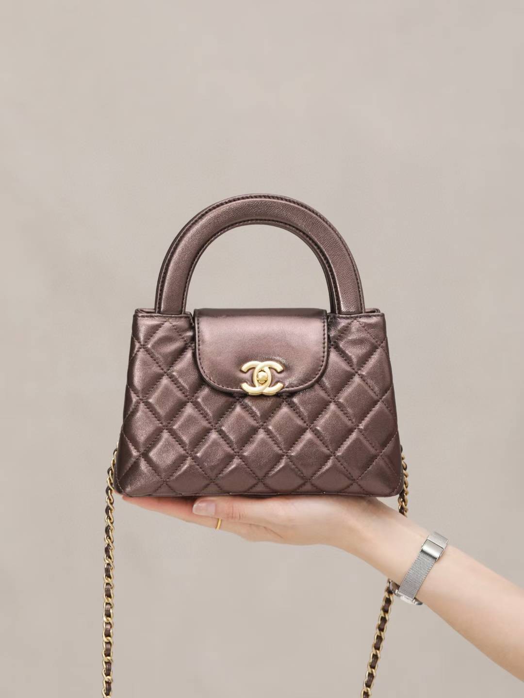 CHANEL 25P KELLY 珠光棕 巧克力棕色 金屬色