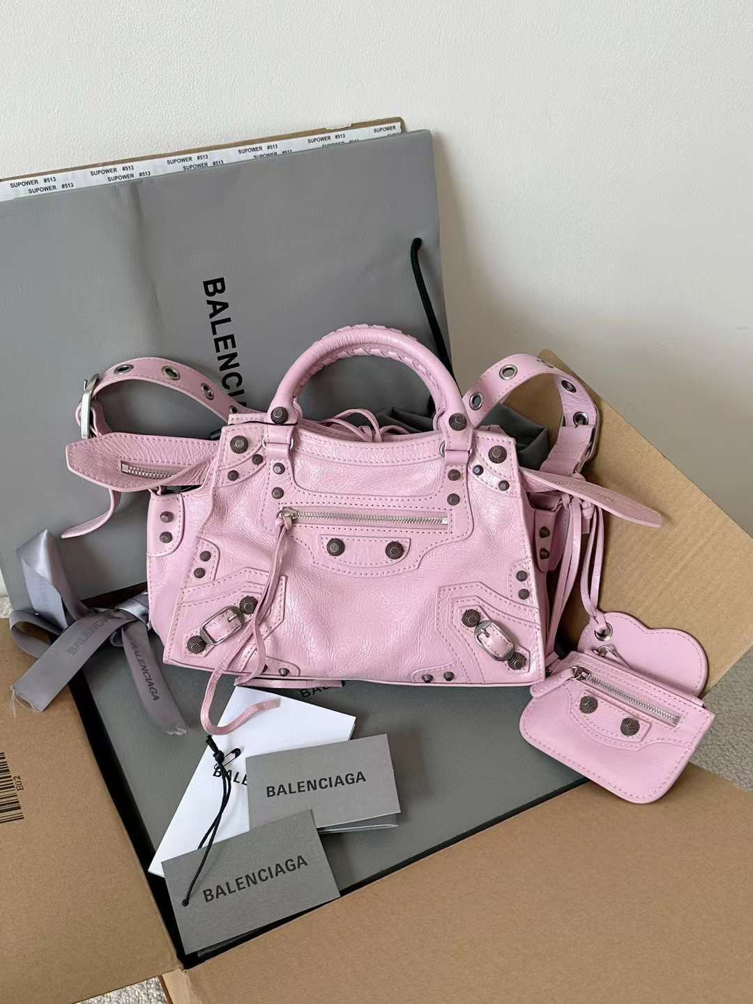 BALEN_GAGA NEO CAGOLE 乾燥玫瑰粉色牛仔機車包 XS