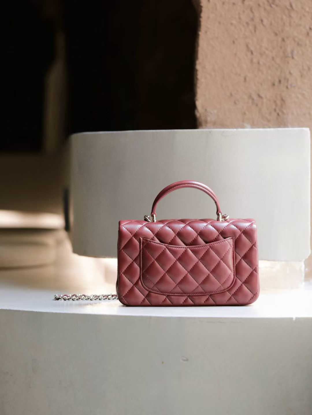 CHANEL手柄CF 羊皮 酒紅