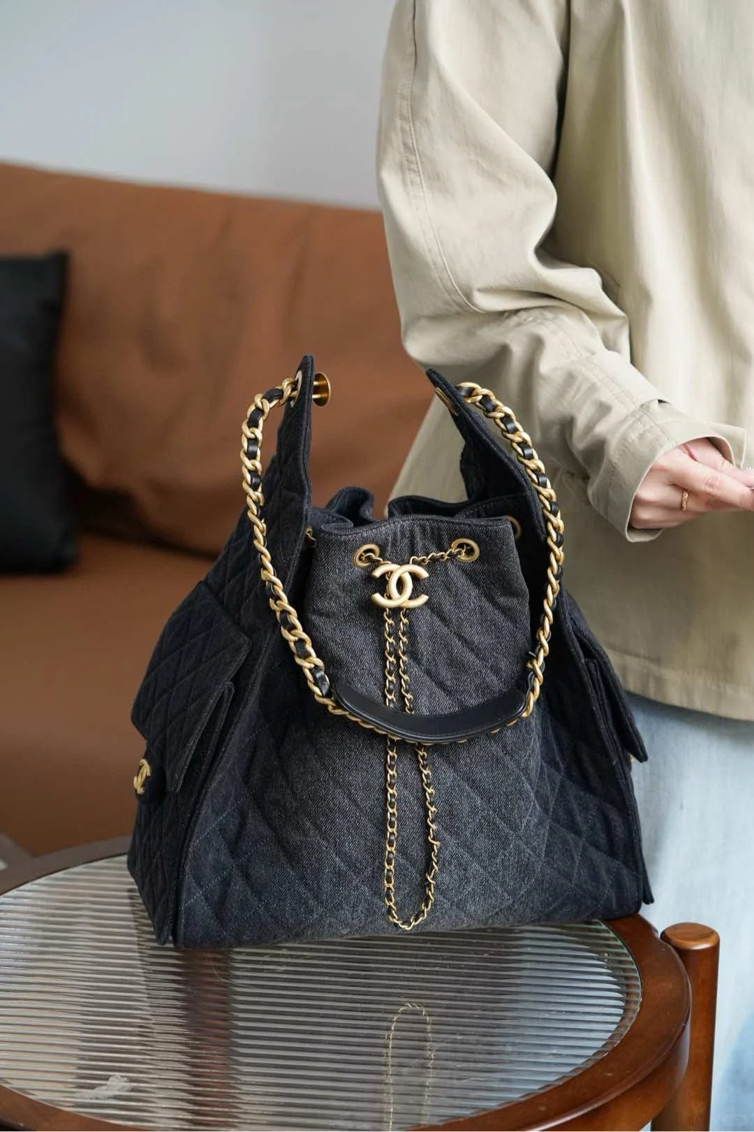 CHANEL 25C hobo 抽繩水桶包 丹寧款 牛仔