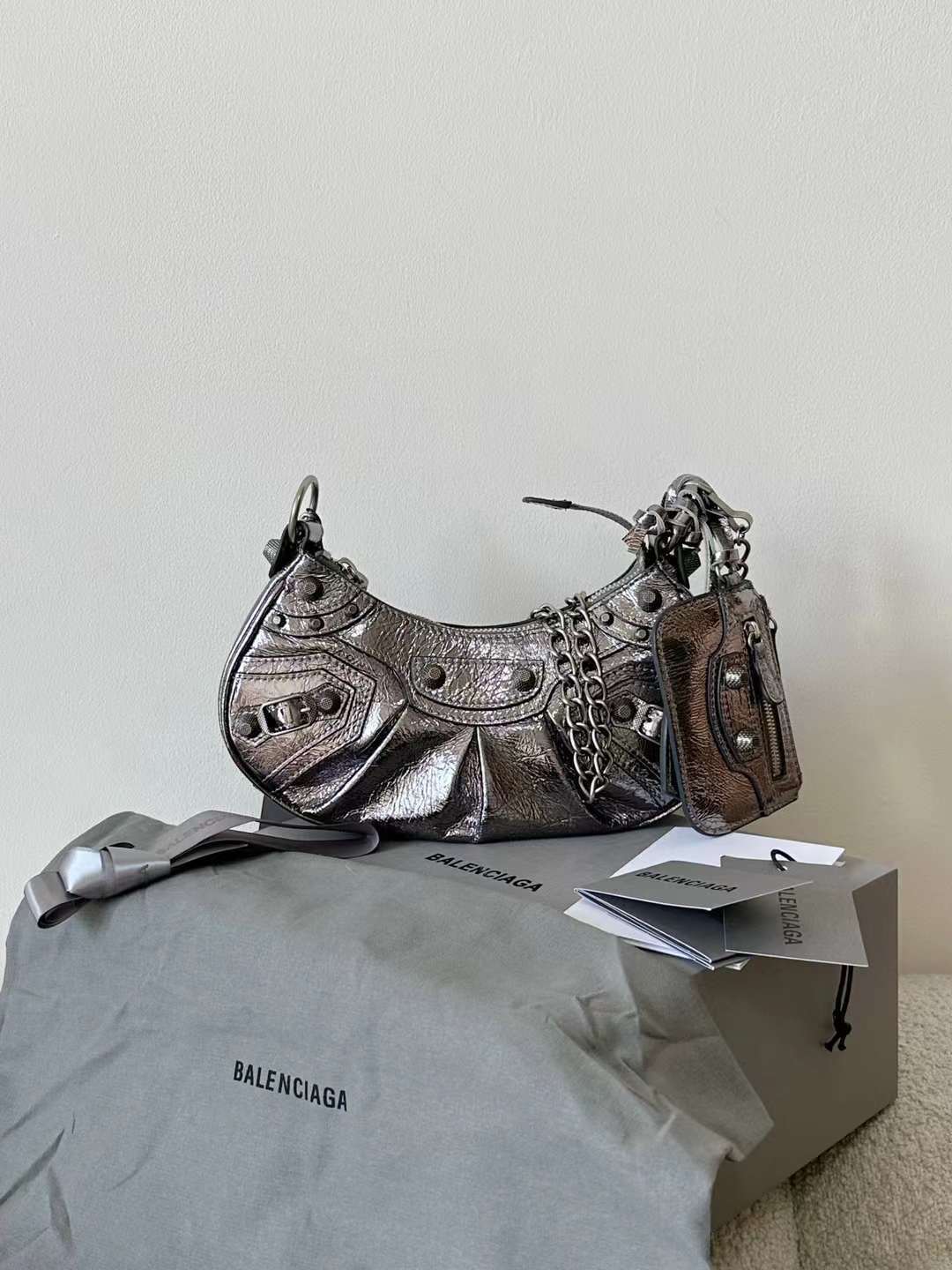 BALEN_GAGA LE CAGOLE 粗鏈條機車包 銀色XS