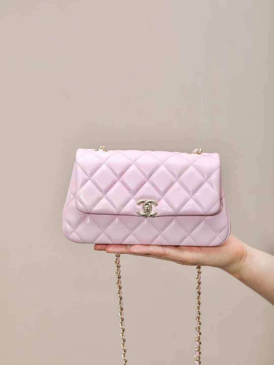 CHANEL 25S鏈條口蓋小廢包(粉色)