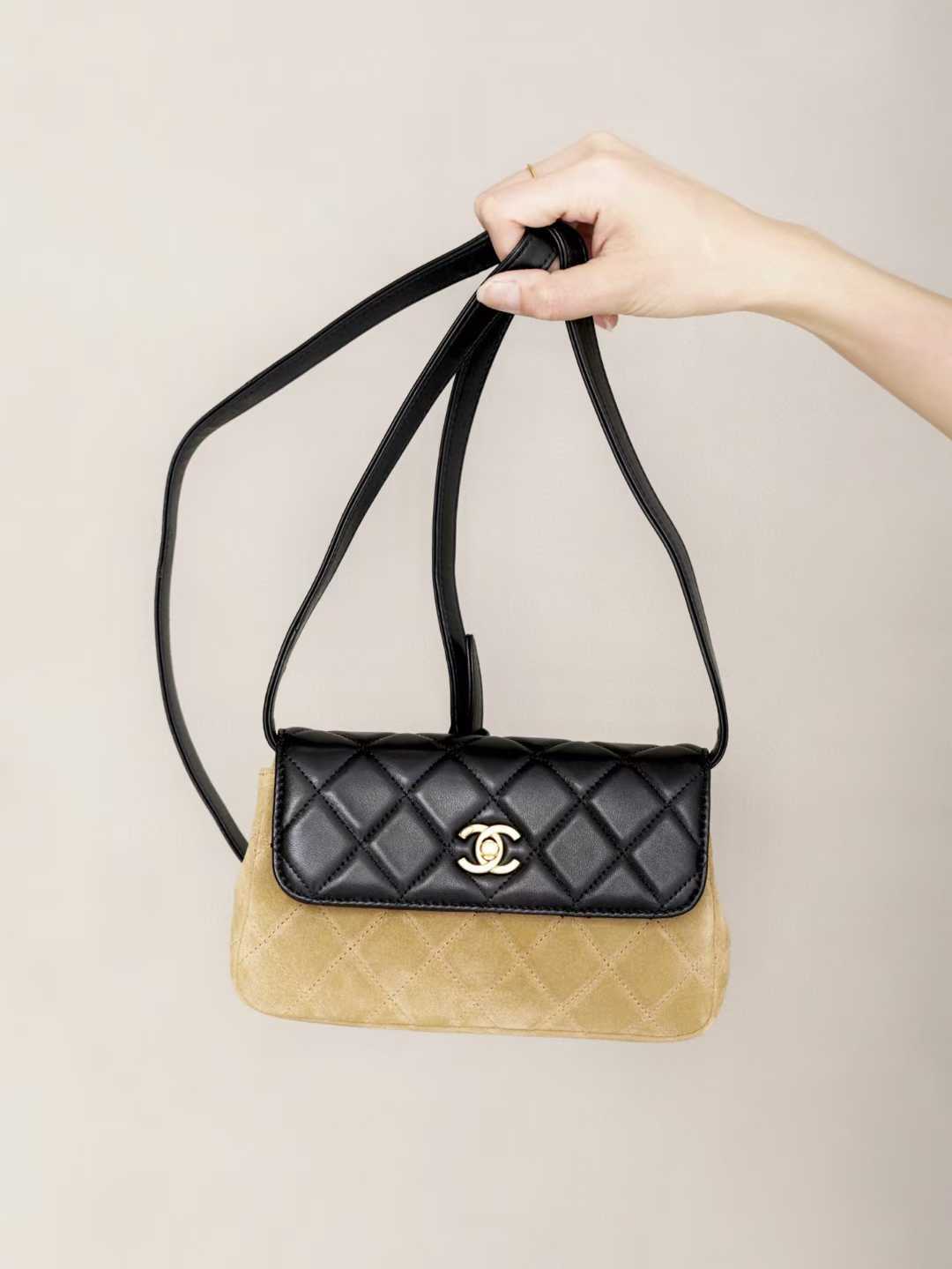 CHANEL 25A麂皮系列 橫版口蓋包 晚餐包 美拉德色系