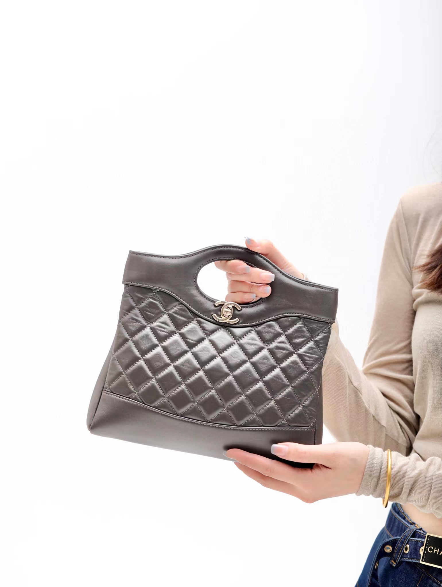 CHANEL 23A 31MINI SHOPPING BAG 經典中古側背包 咖啡色