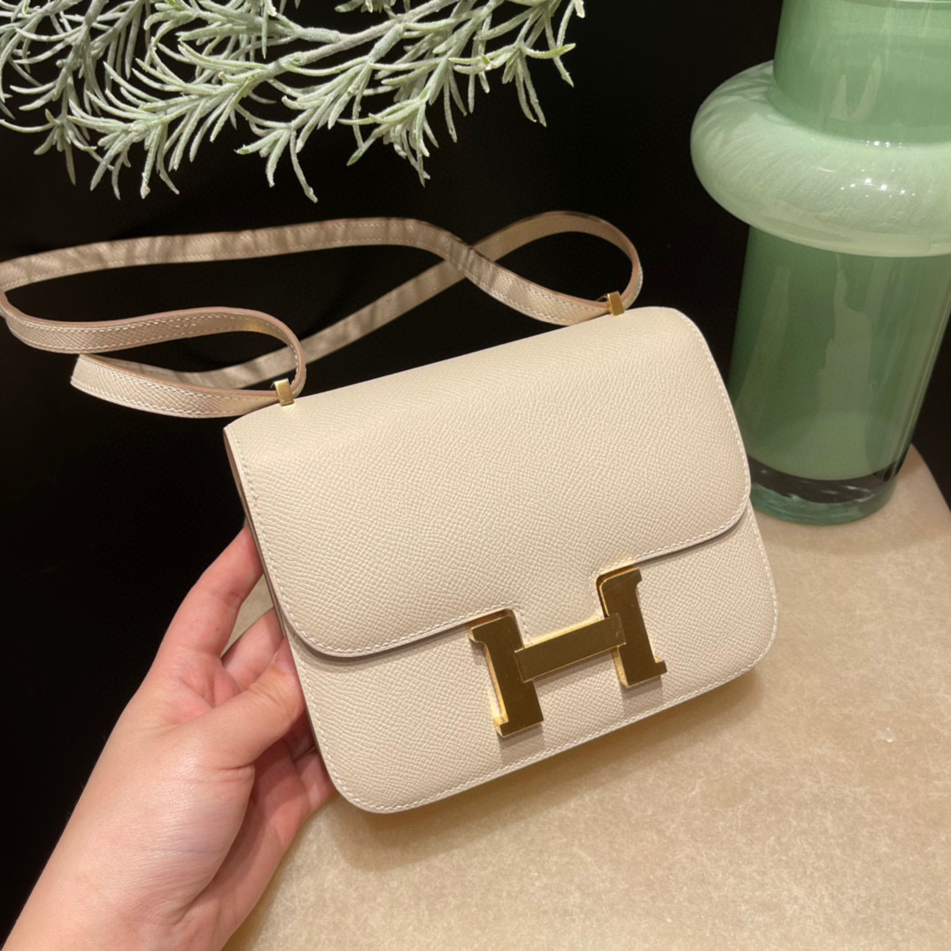 HERMES CONSTANCE EPSOM 皮 10 CRAIE 奶昔白金釦康康包 14/18/24 [HE0007-450-500-550]