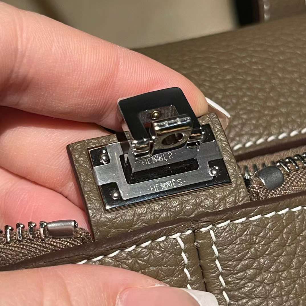 HERMES VICTORIA 35 TC皮 18大象灰 銀色鎖頭手提/肩背包