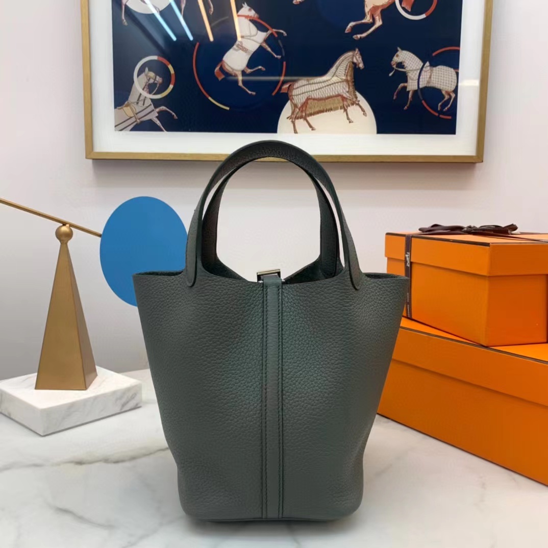 HERMES PICOTIN LOCK 銀釦 60 松柏綠菜籃子 18/22