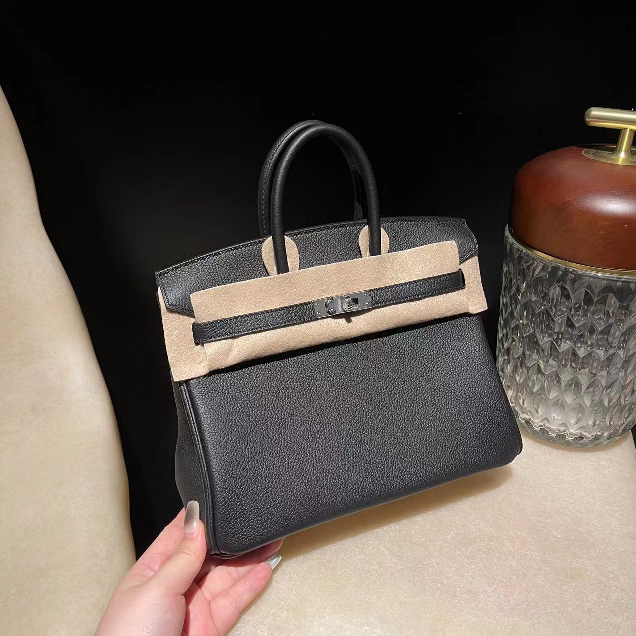 HERMES BIRKIN 25CM 89 黑銀 TOGO 皮 鉑金包