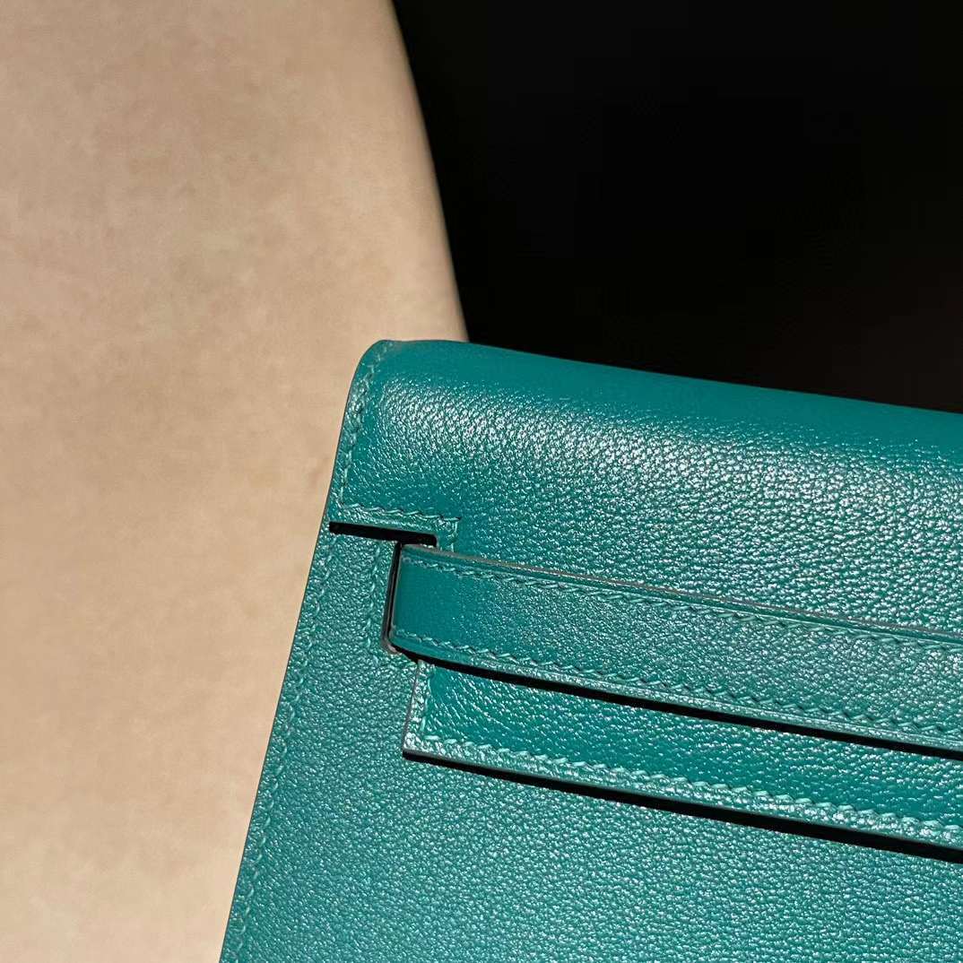 HERMES KELLY ELAN 山羊皮 U4絲絨綠 銀釦