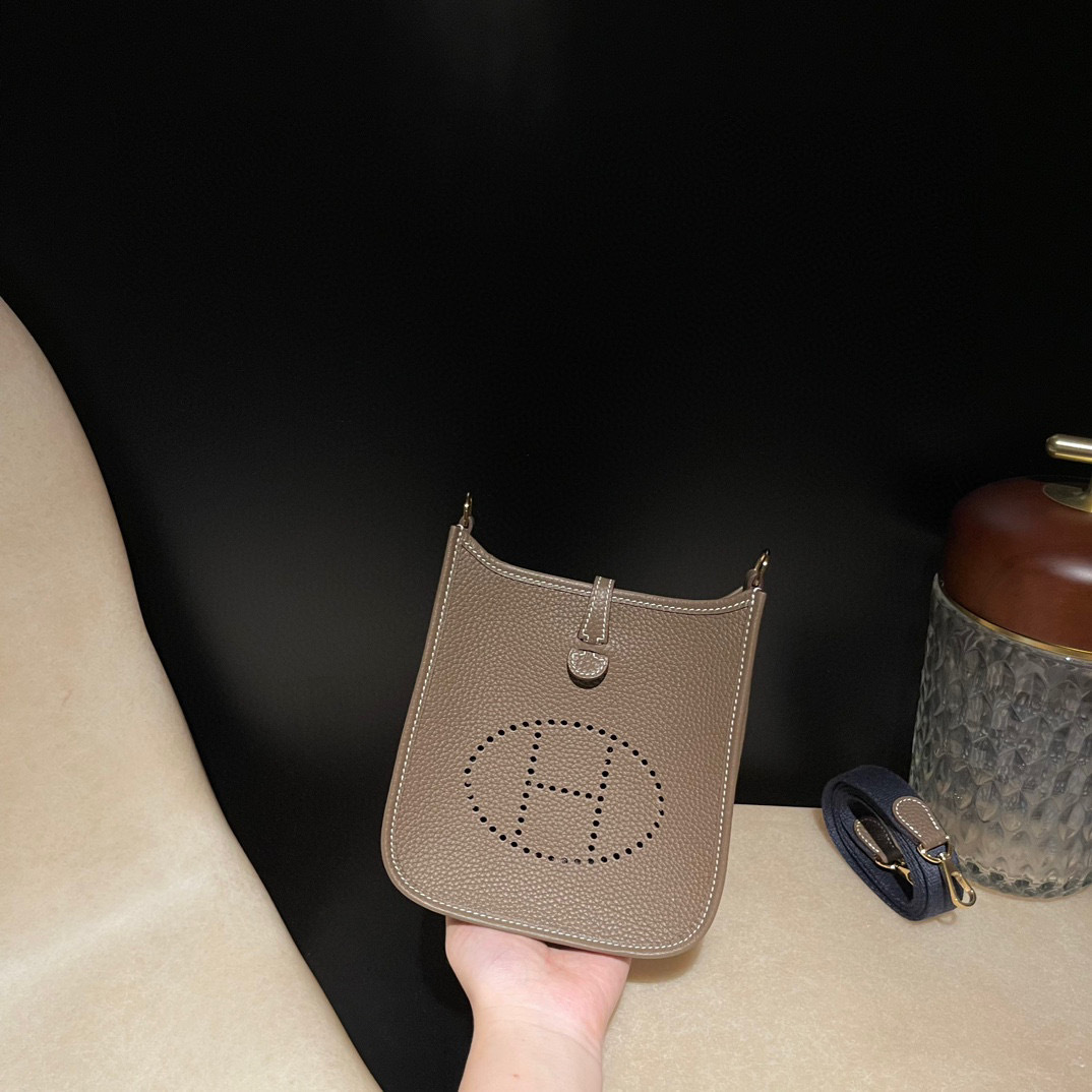 HERMES MINI EVELYNE CLEMENCE皮 18大象灰 金釦 伊芙琳