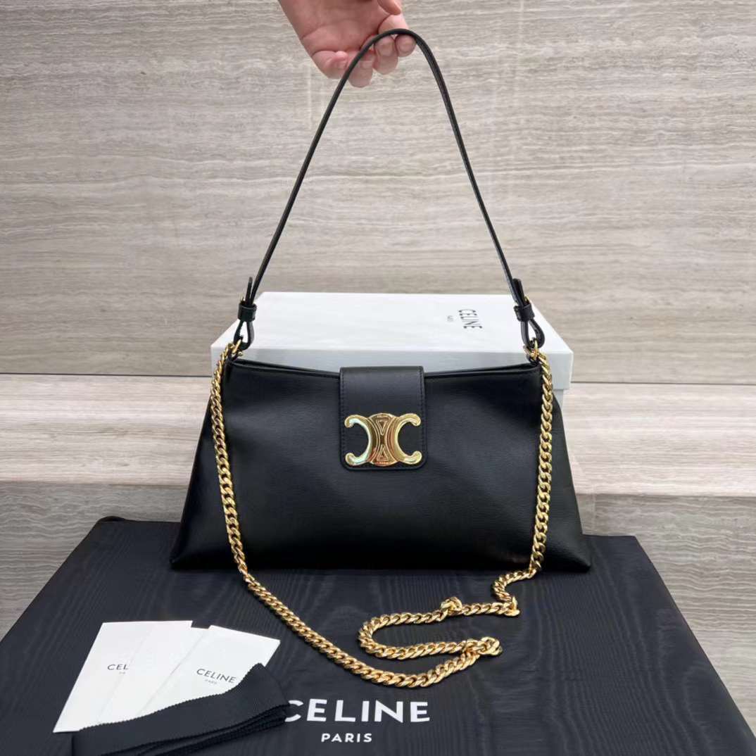 CELINE WILTERN TRIOMPHE SOFT 黑色牛皮革肩背包/斜背包