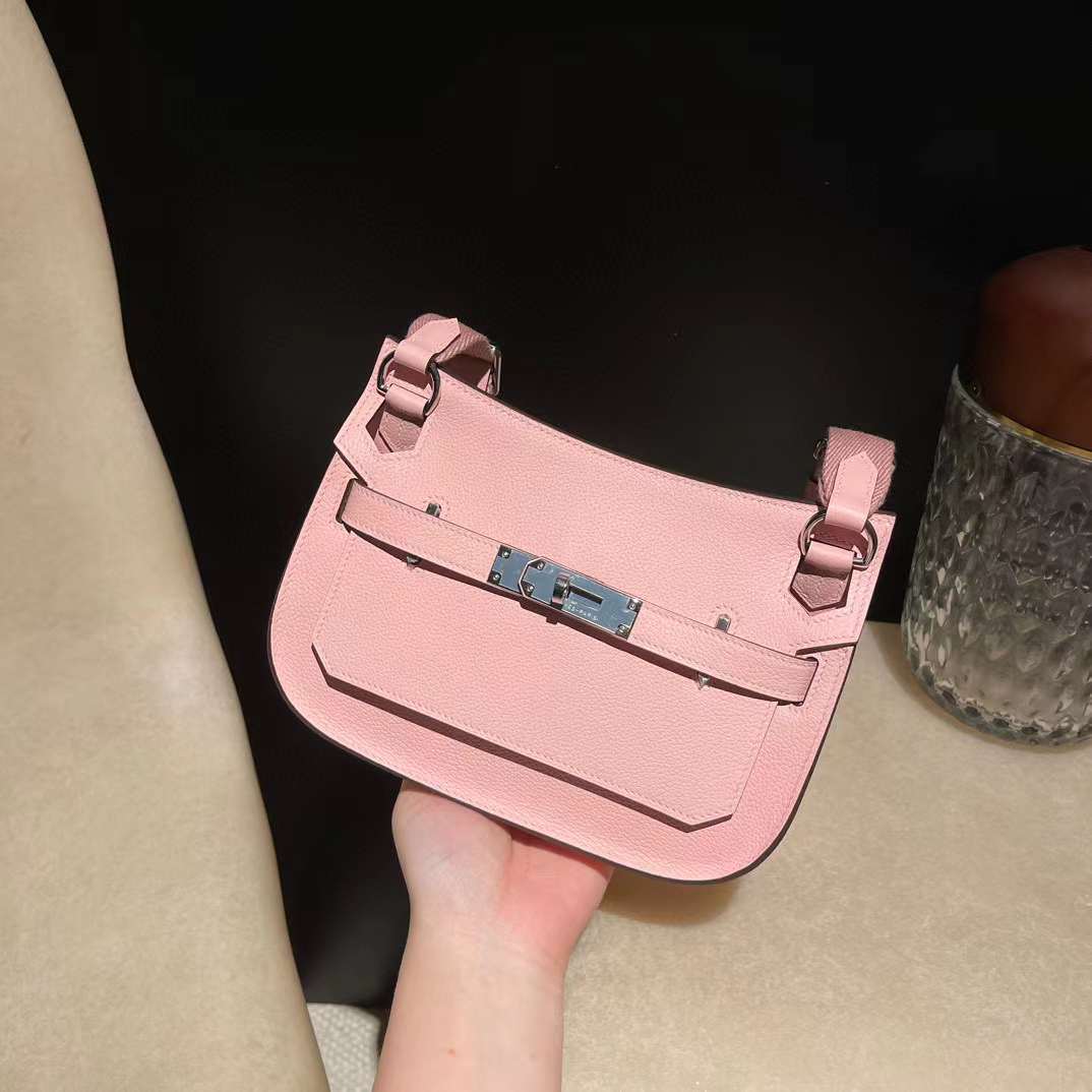HERMES MINI JYPSIERE CLEMENCE皮 3Q粉色銀扣 吉普賽包