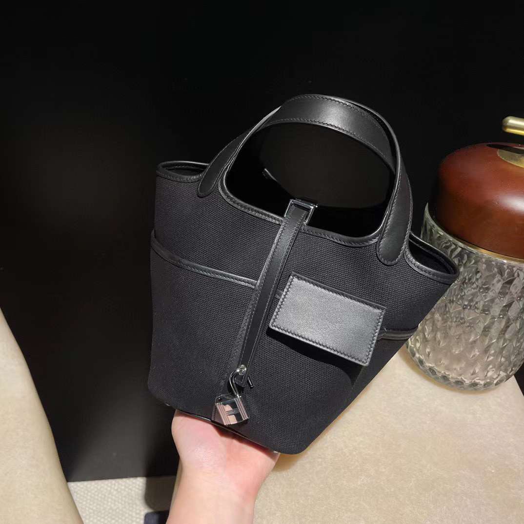 HERMES CARGO PICOTIN 89 黑色 帆布菜籃子
