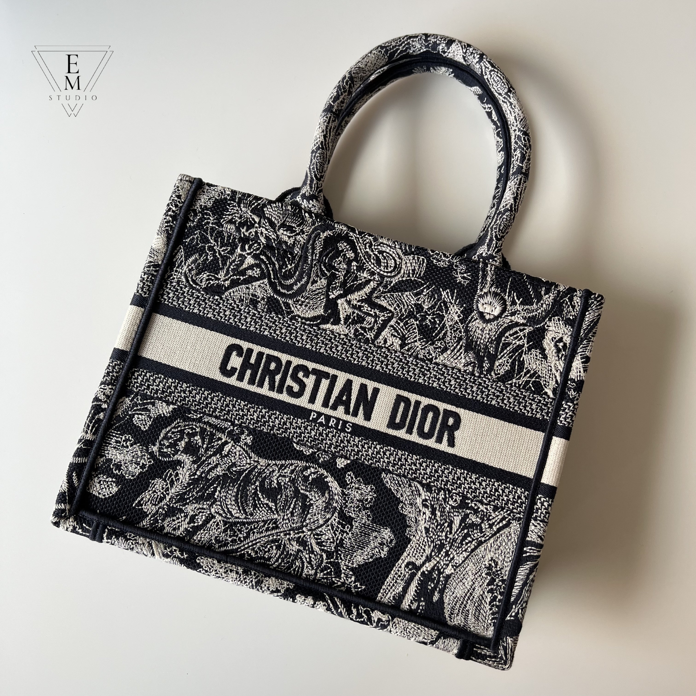 DIOR 藍色刺繡REVERSE茹伊印花BOOK TOTE 輕便袋 小號