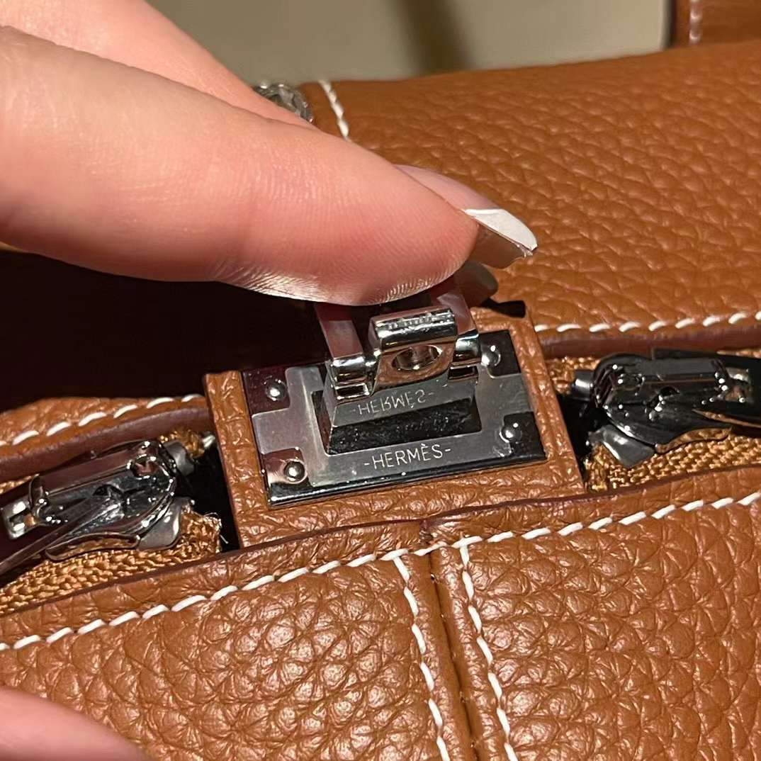 HERMES VICTORIA 35 TC皮 37金棕 銀色鎖頭手提/肩背包