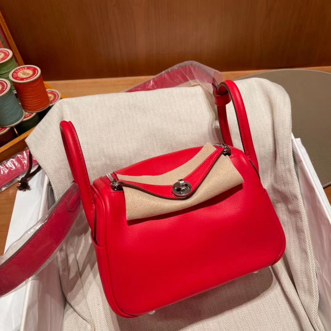 HERMES LINDY SWIFT皮 法拉利紅轉釦手提/肩背兩用包