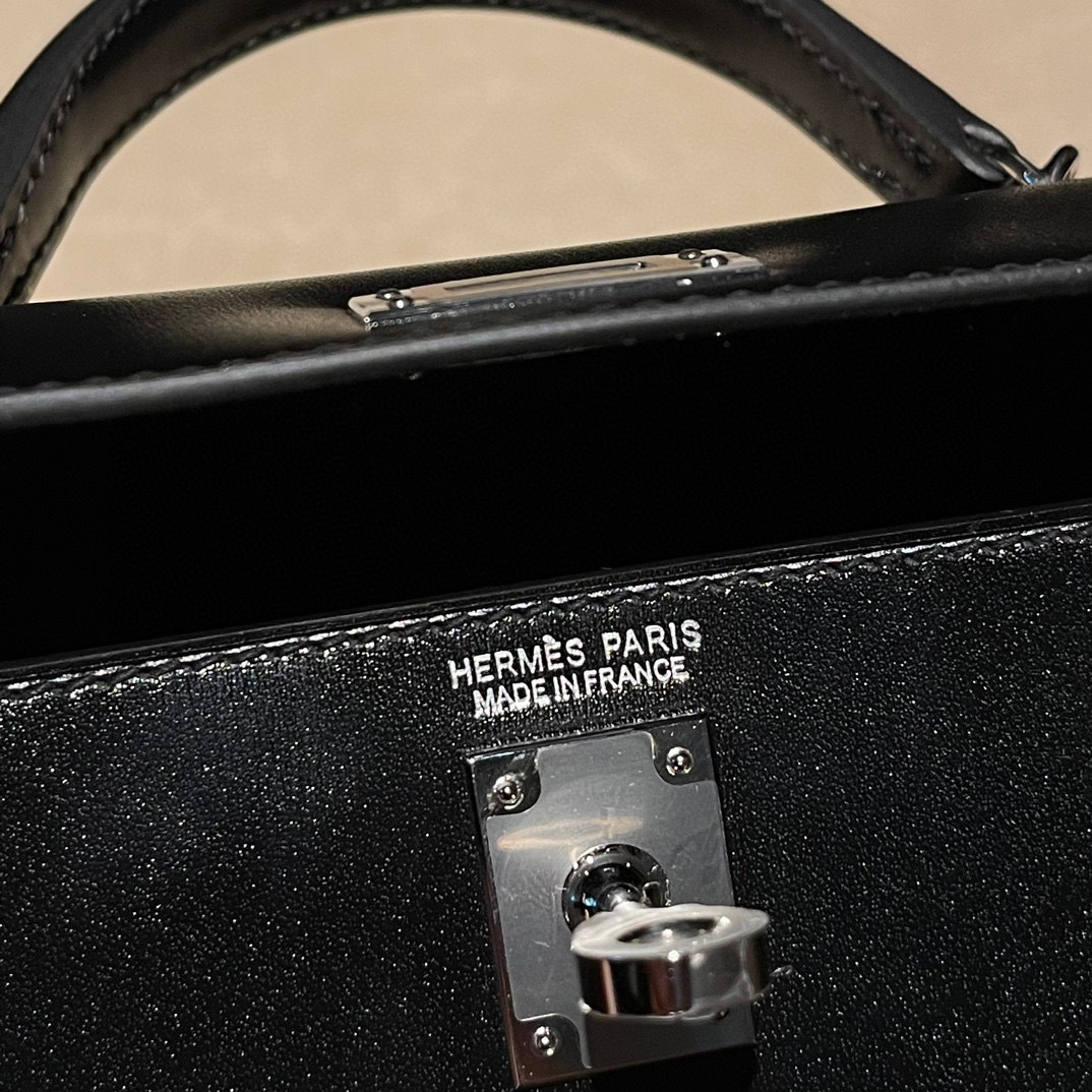 HERMES MINI KELLY 二代 BOX皮 89黑色 銀釦