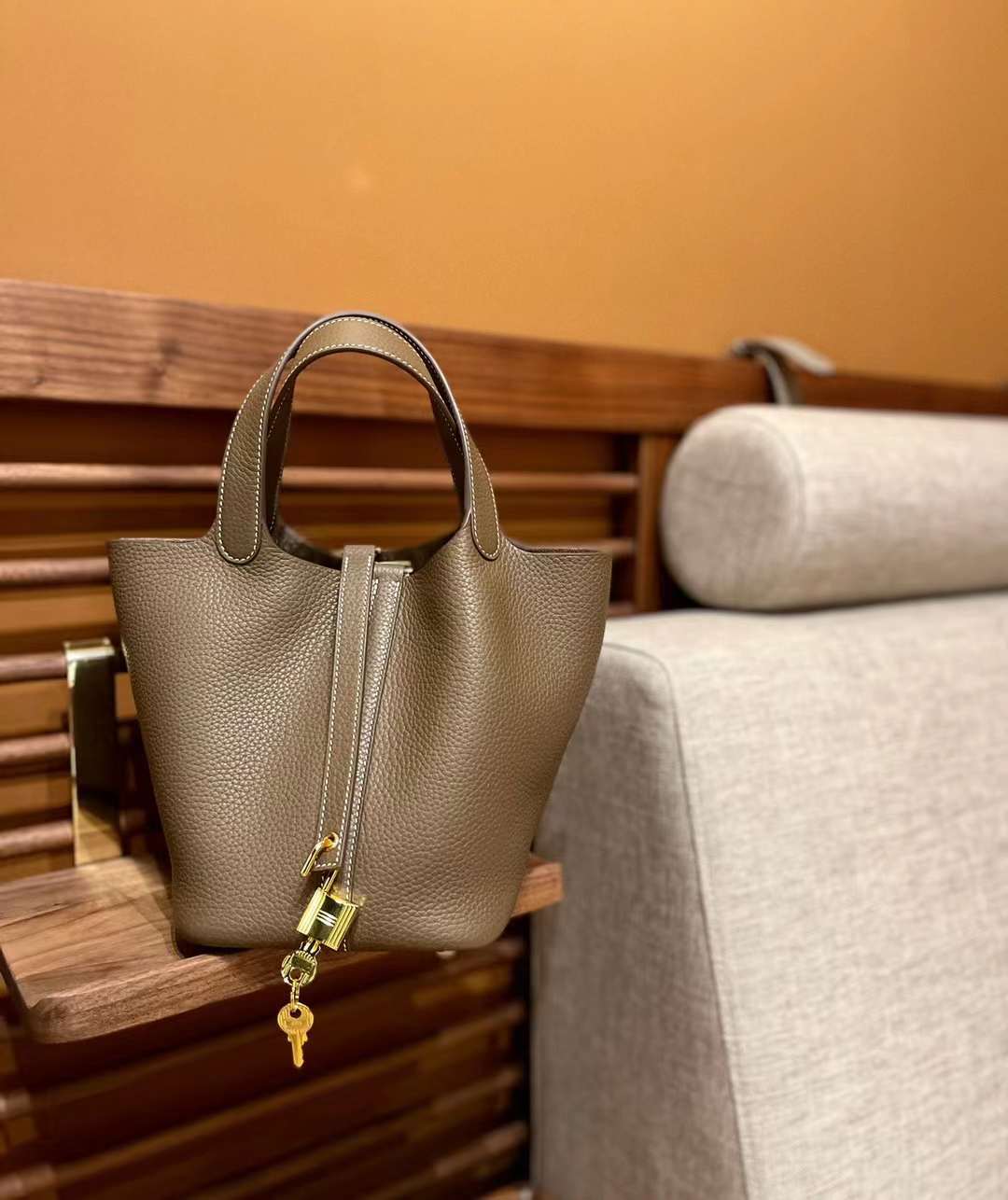 HERMES PICOTIN CLEMENCE皮 18大象灰 金釦 菜籃子 18/22