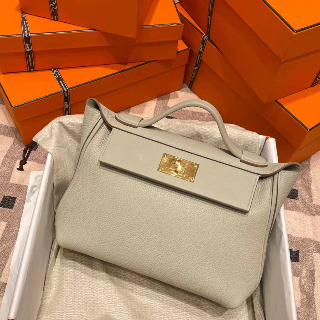 HERMES 2424 10 奶昔白手提包