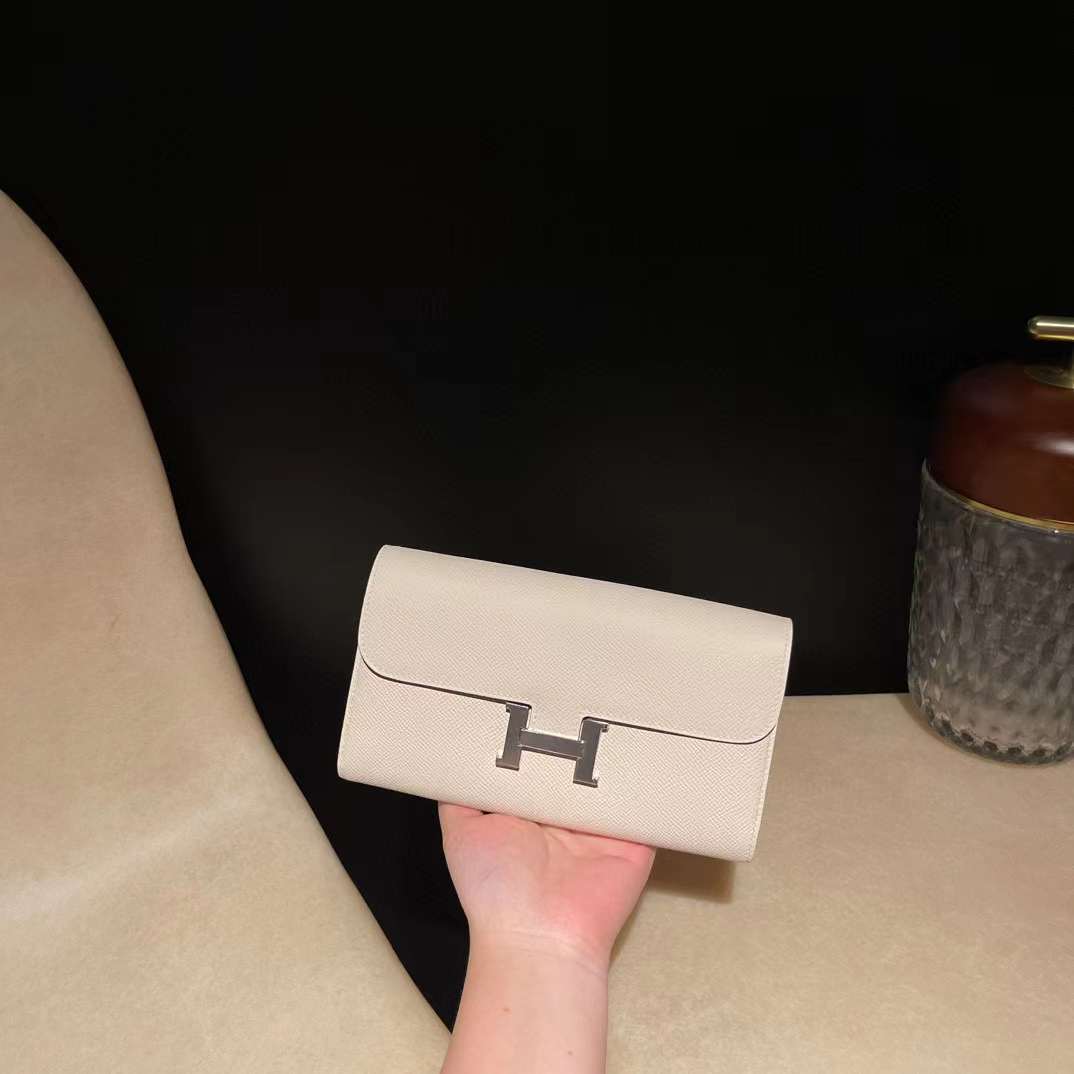 HERMES CONSTANCE EPSOM皮 10 奶昔白 銀扣長夾/手拿包