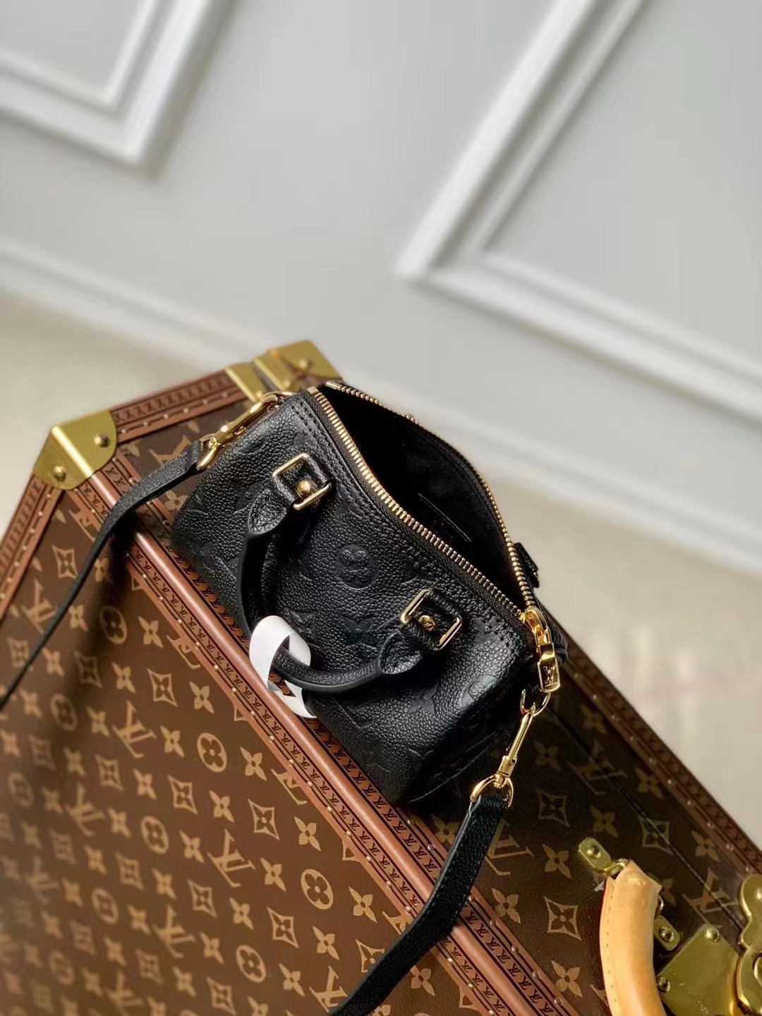 LV NANO MINI SPEEDY 黑壓紋波士頓包 M82450