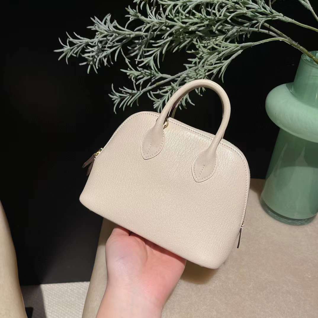 HERMES MINI BOLIDE 山羊皮 I2奶油白奶油白金釦