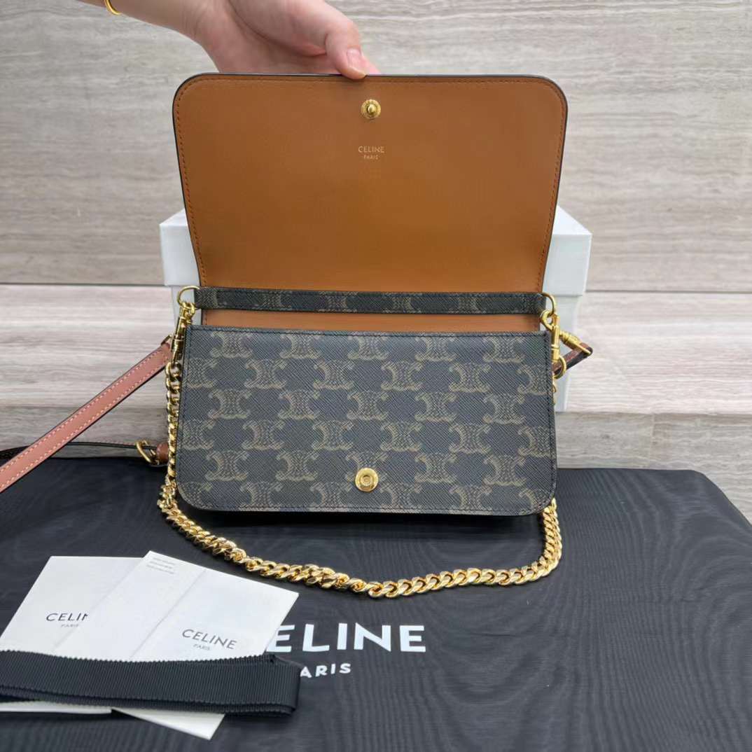 CELINE MUL TROCHETTE 標誌印花牛皮鏈條肩背包/斜背包