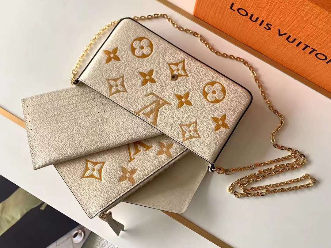 LV FÉLICIE POCHETTE WOC 漸變黃壓印鏈條信封包