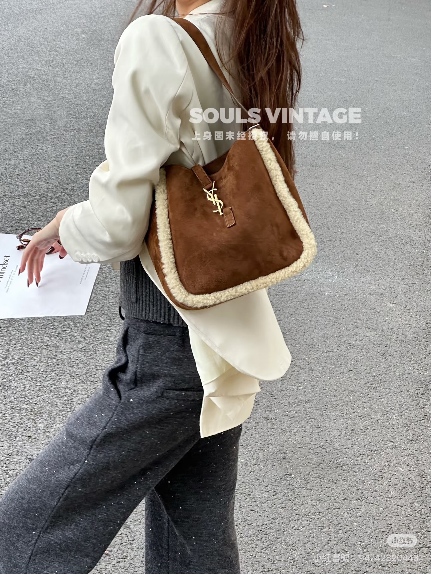 Y*L 秋冬季節款🍂 LARGE LE5À 7 Hobo 羊羔毛拼麂皮 (兩色)