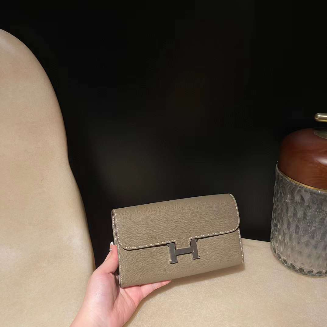 HERMES CONSTANCE EPSOM皮 18大象灰 銀釦 長夾/手拿包