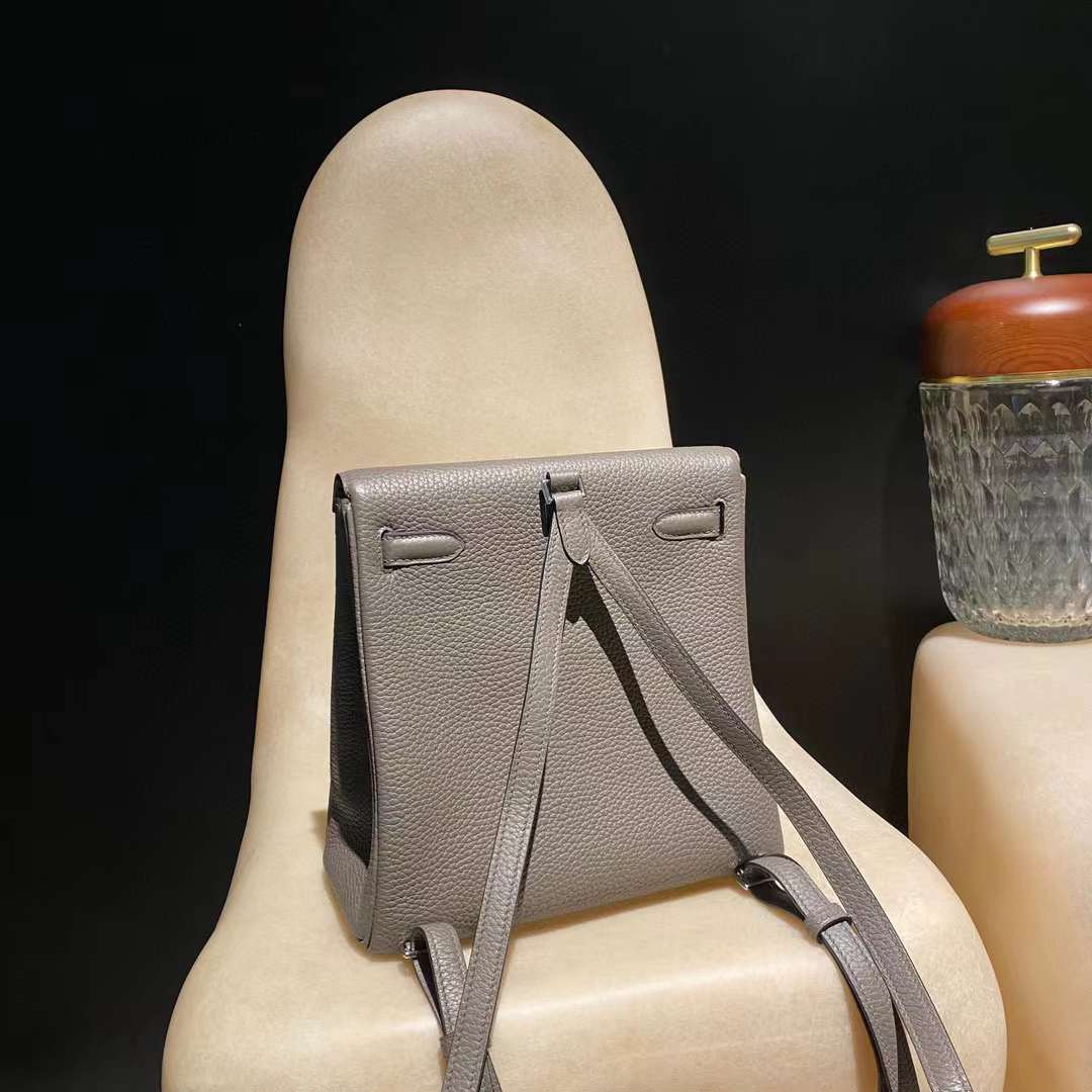 HERMES KELLY ADO双肩包 CLEMENCE皮 8F錫器灰 銀扣