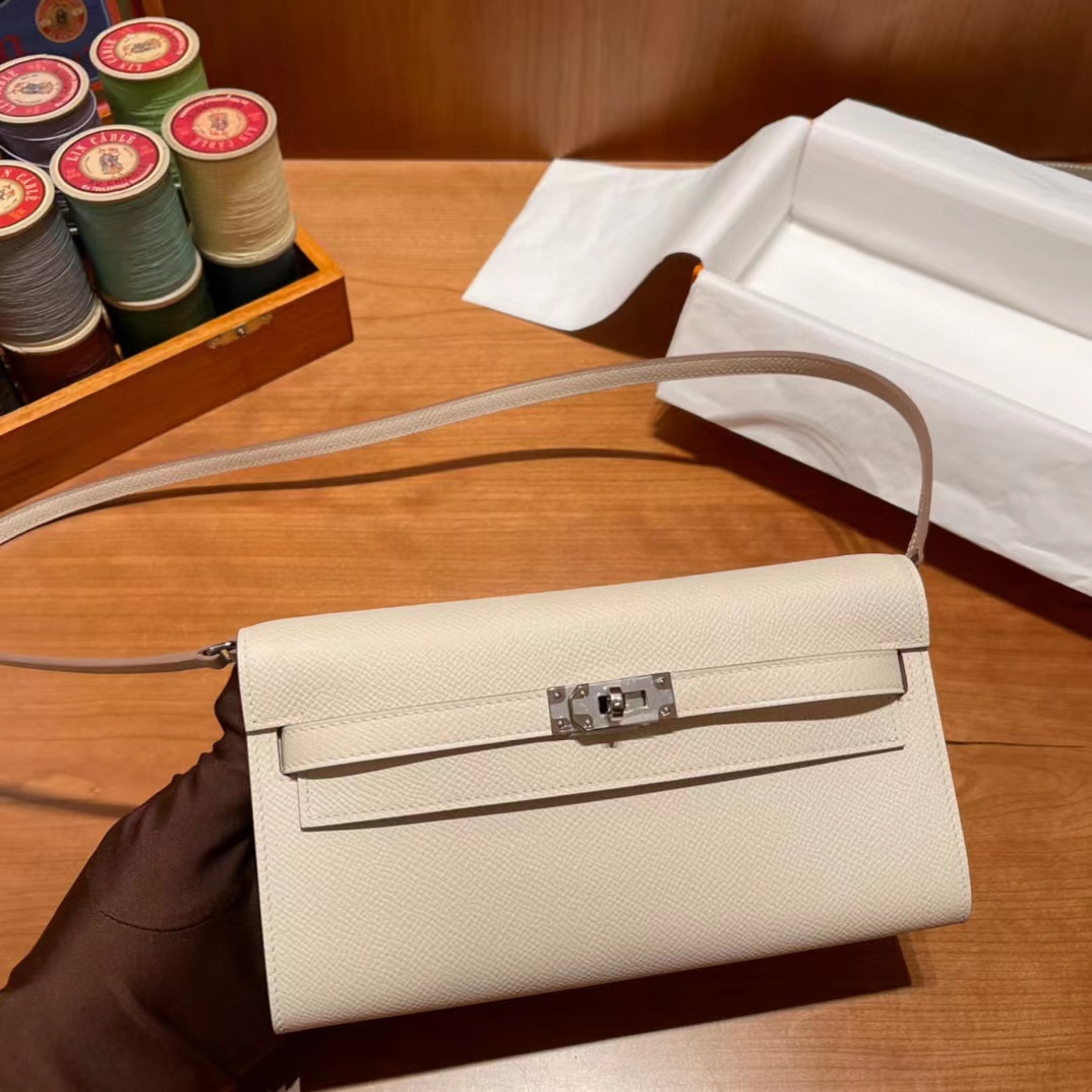 HERMES KELLY TO GO EPSOM皮 10 奶昔白 銀釦