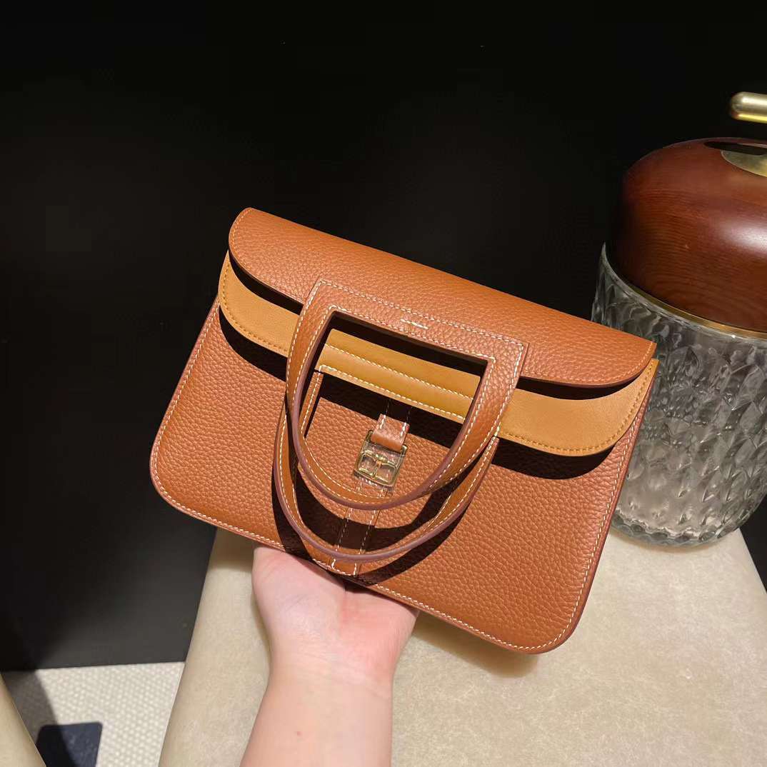 HERMES HALZAN CLEMENCE皮 37金棕 25/31