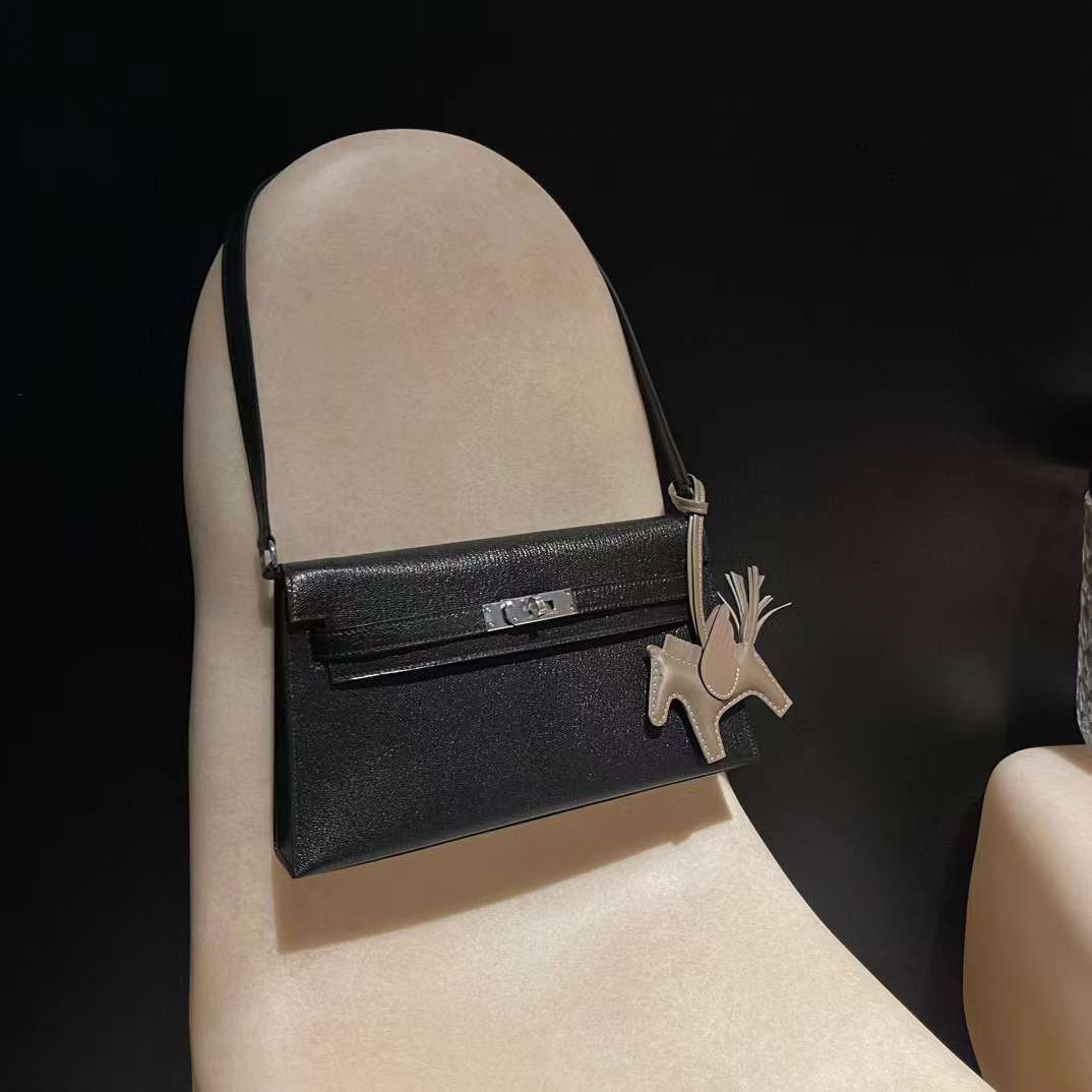 HERMES KELLY ELAN 山羊皮 89黑色 銀扣