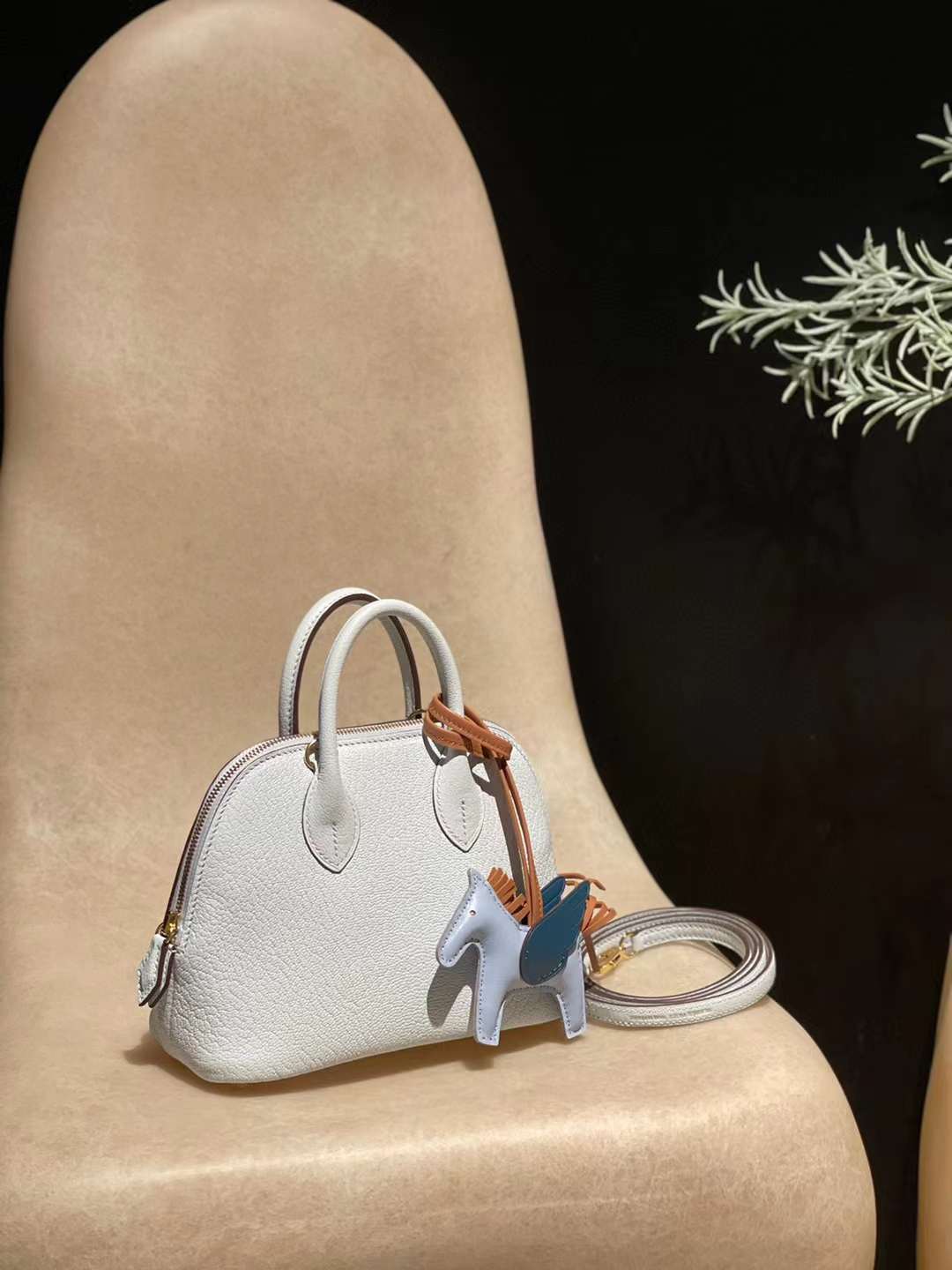 HERMES MINI BOLIDE 山羊皮 T0霧霾藍金扣