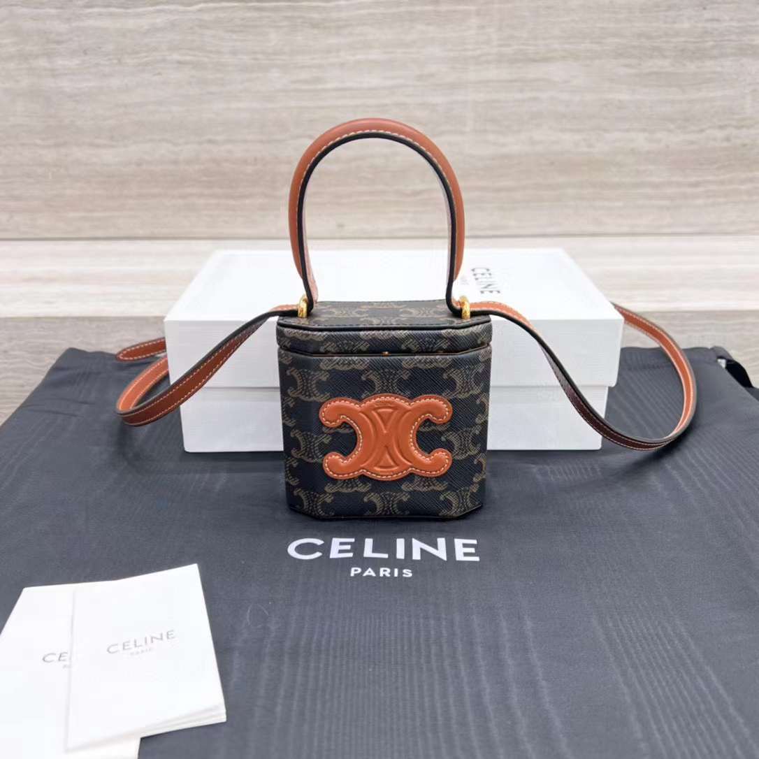 CELINE LOCK TRIOMPHE 標誌印花牛皮革迷你手提包