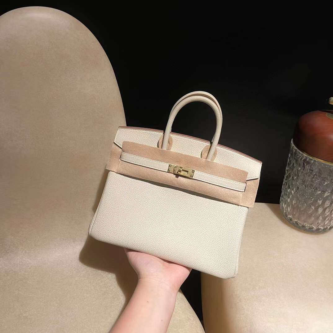 HERMES BIRKIN 25CM 10奶昔白金扣 TOGO小牛皮 鉑金包