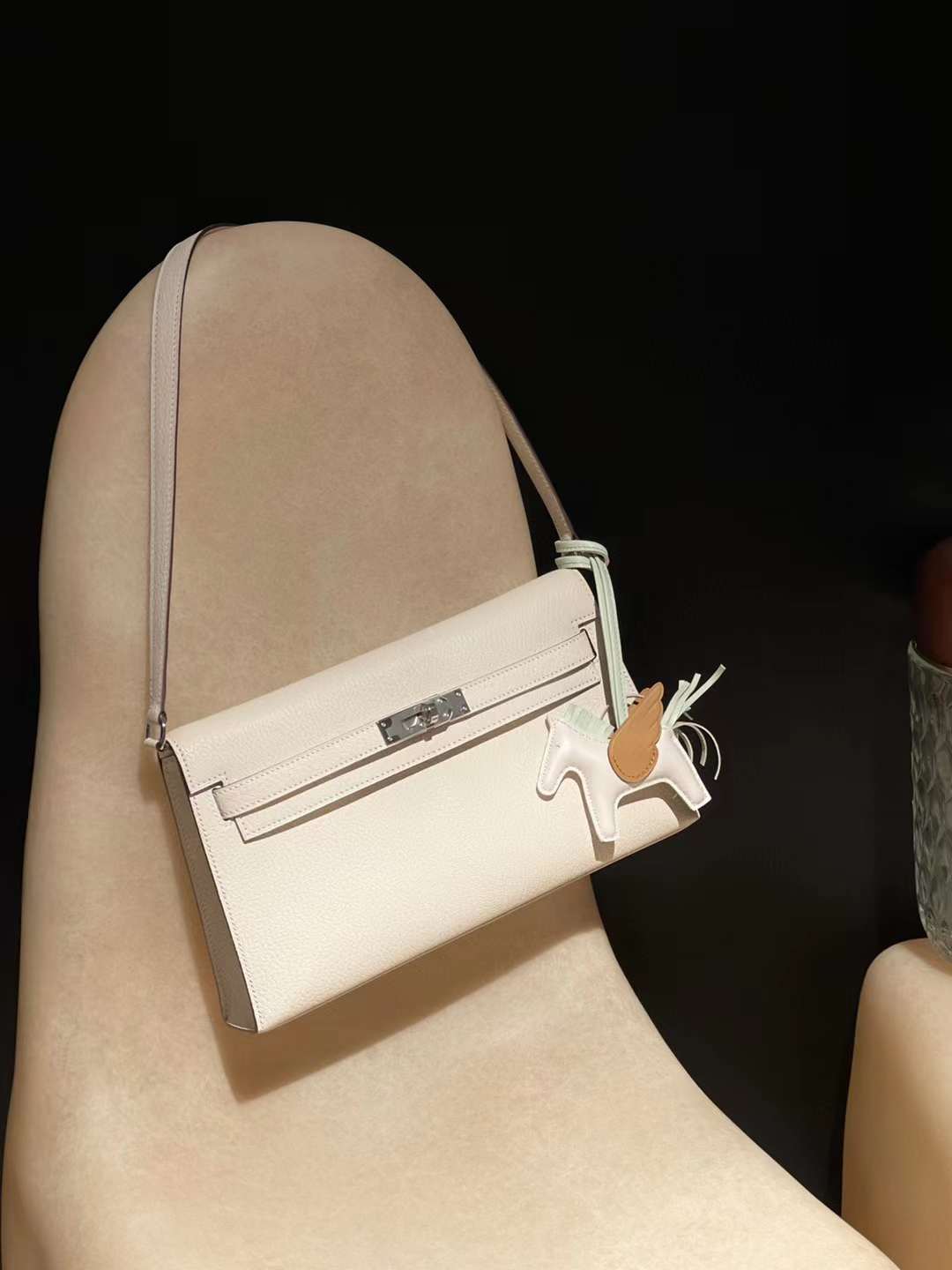 HERMES KELLY ELAN 山羊皮 10奶昔白 銀扣