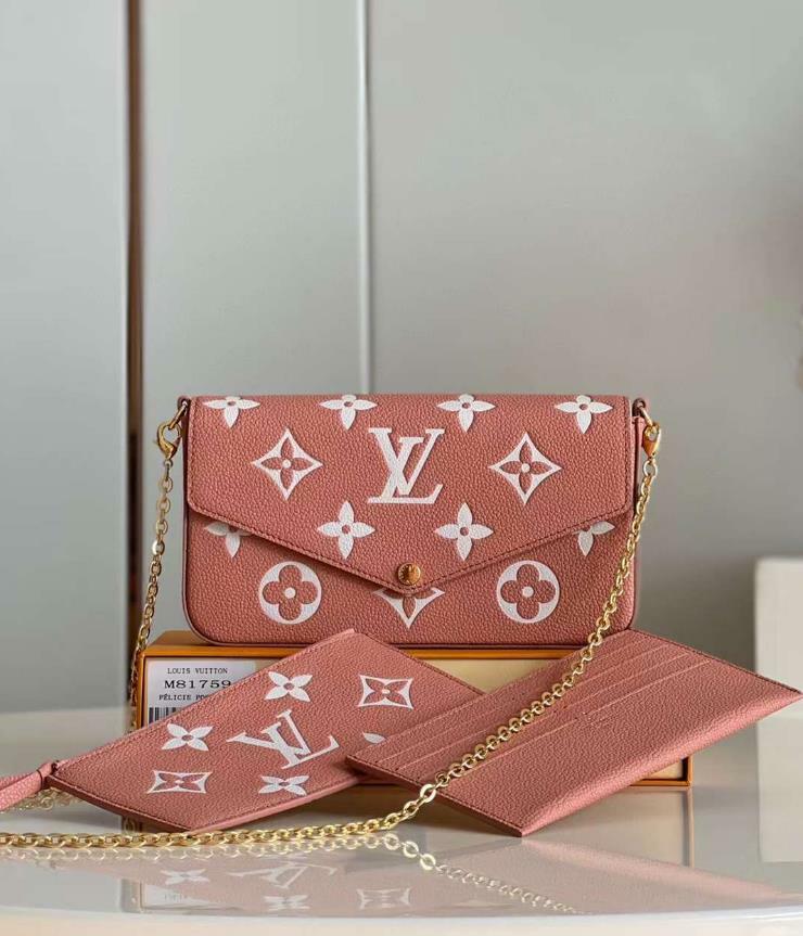 LV FÉLICIE POCHETTE WOC 玫瑰粉壓印鏈條信封包