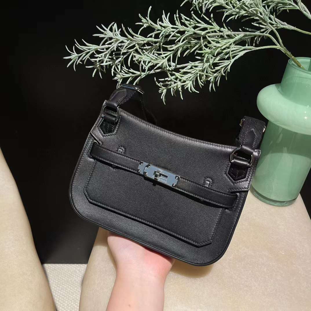 HERMES MINI JYPSIERE SWIFT皮 89黑色銀扣 吉普賽包