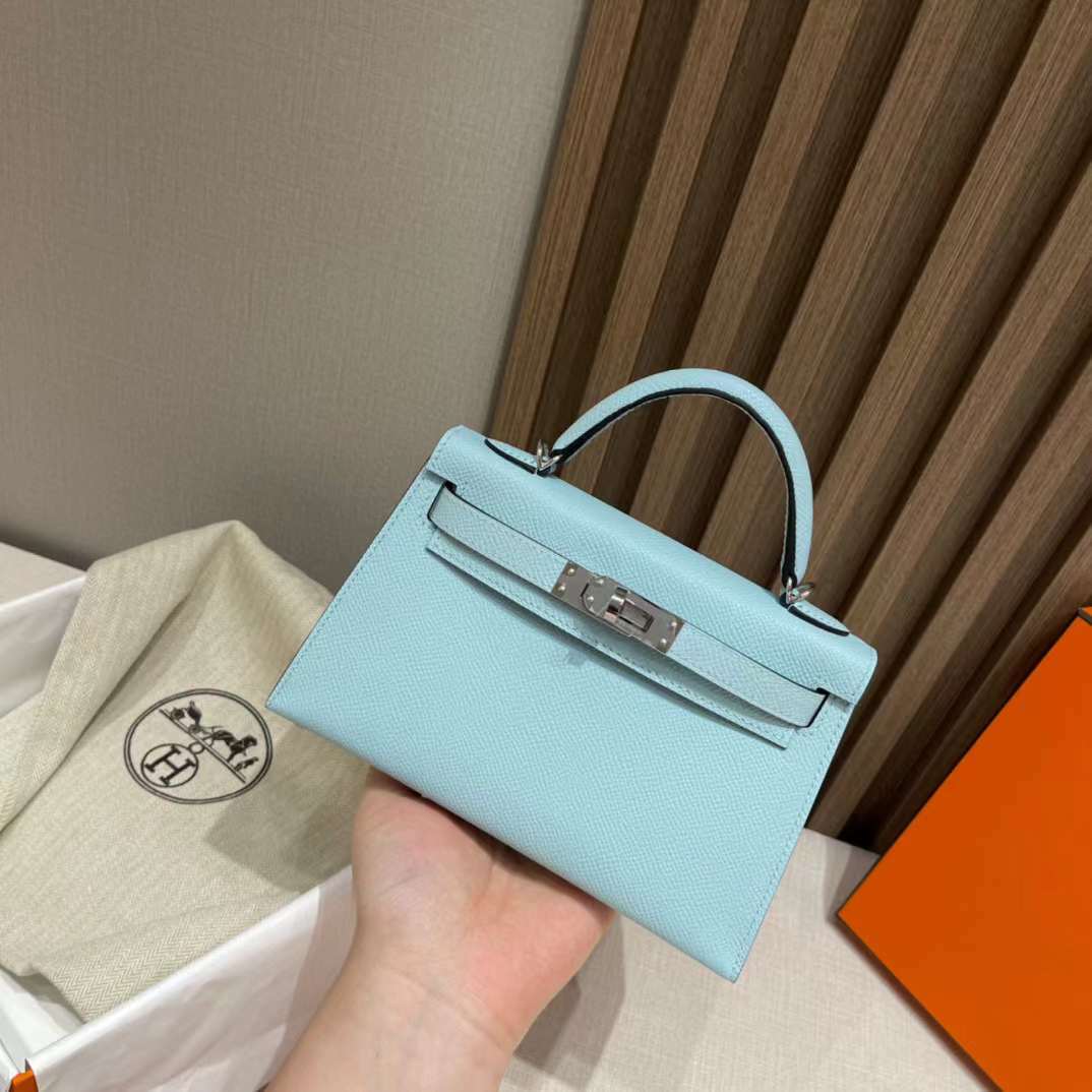 HERMES MINI KELLY二代 EPSOM皮 U2 微風藍 銀扣[HE0001-500]