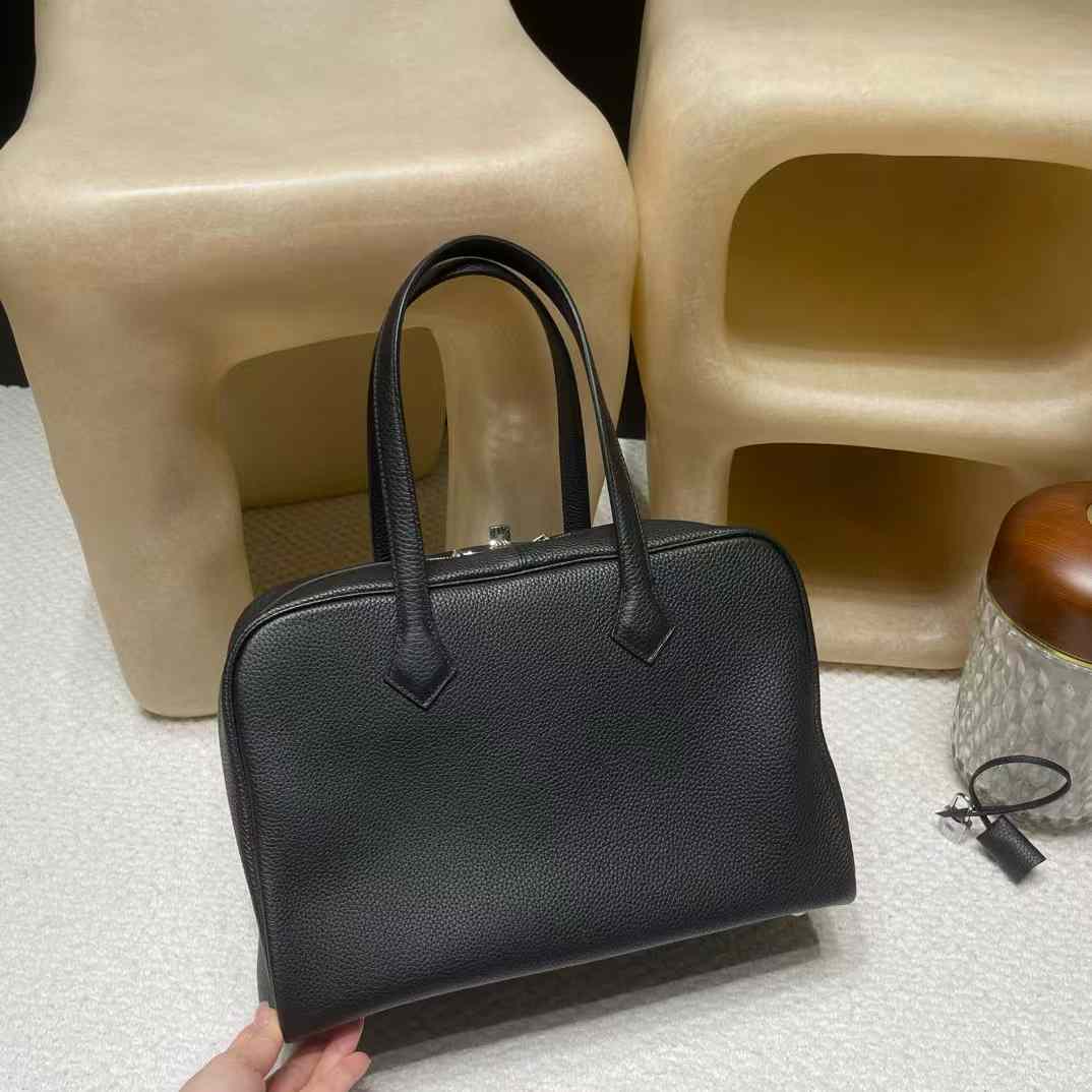 HERMES VICTORIA 35CM 維多利亞 89 黑色 銀扣鎖頭手提/肩背包