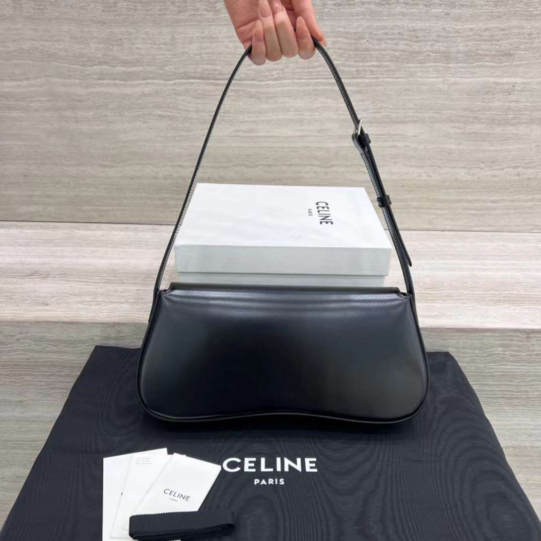 CELINE LOLA 黑銀牛皮革手袋 中號