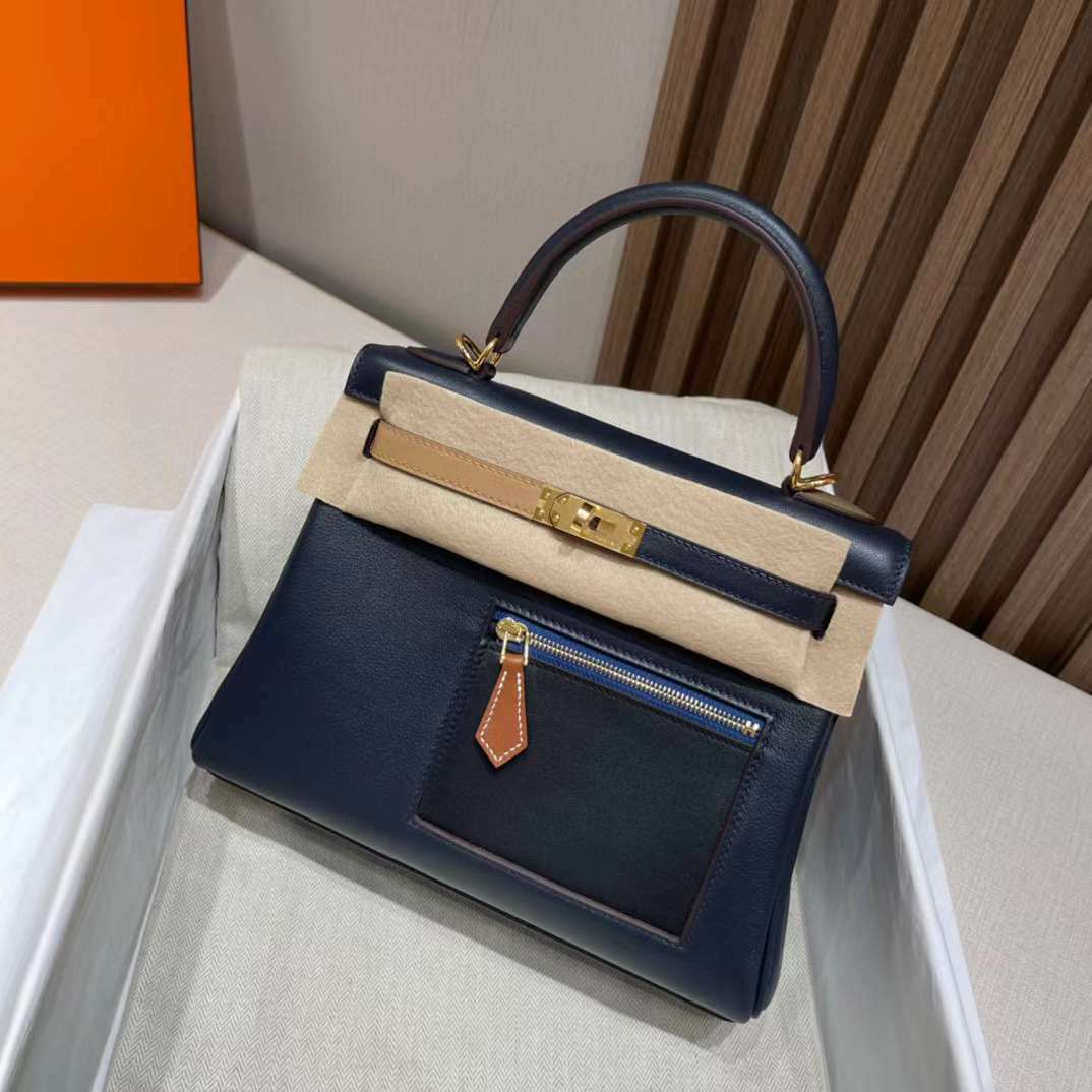 HERMES KELLY 25 COLORMATIC SWIFT皮 2Z 午夜藍 銀釦/金釦 [HE0079-800]