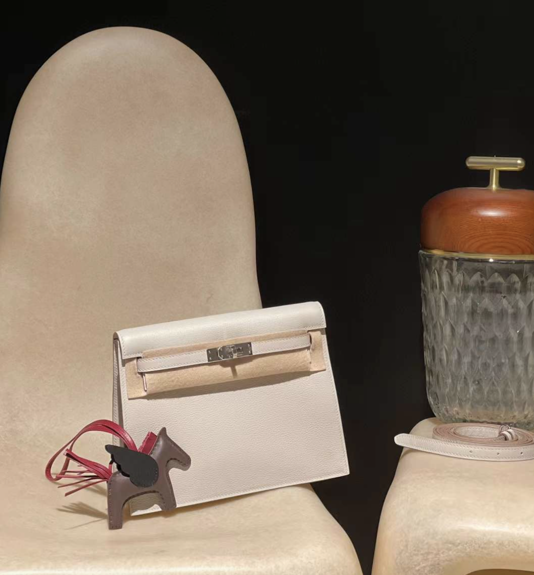 HERMES KELLY DANCE EVERCOLOR皮 80 珍珠灰 銀釦