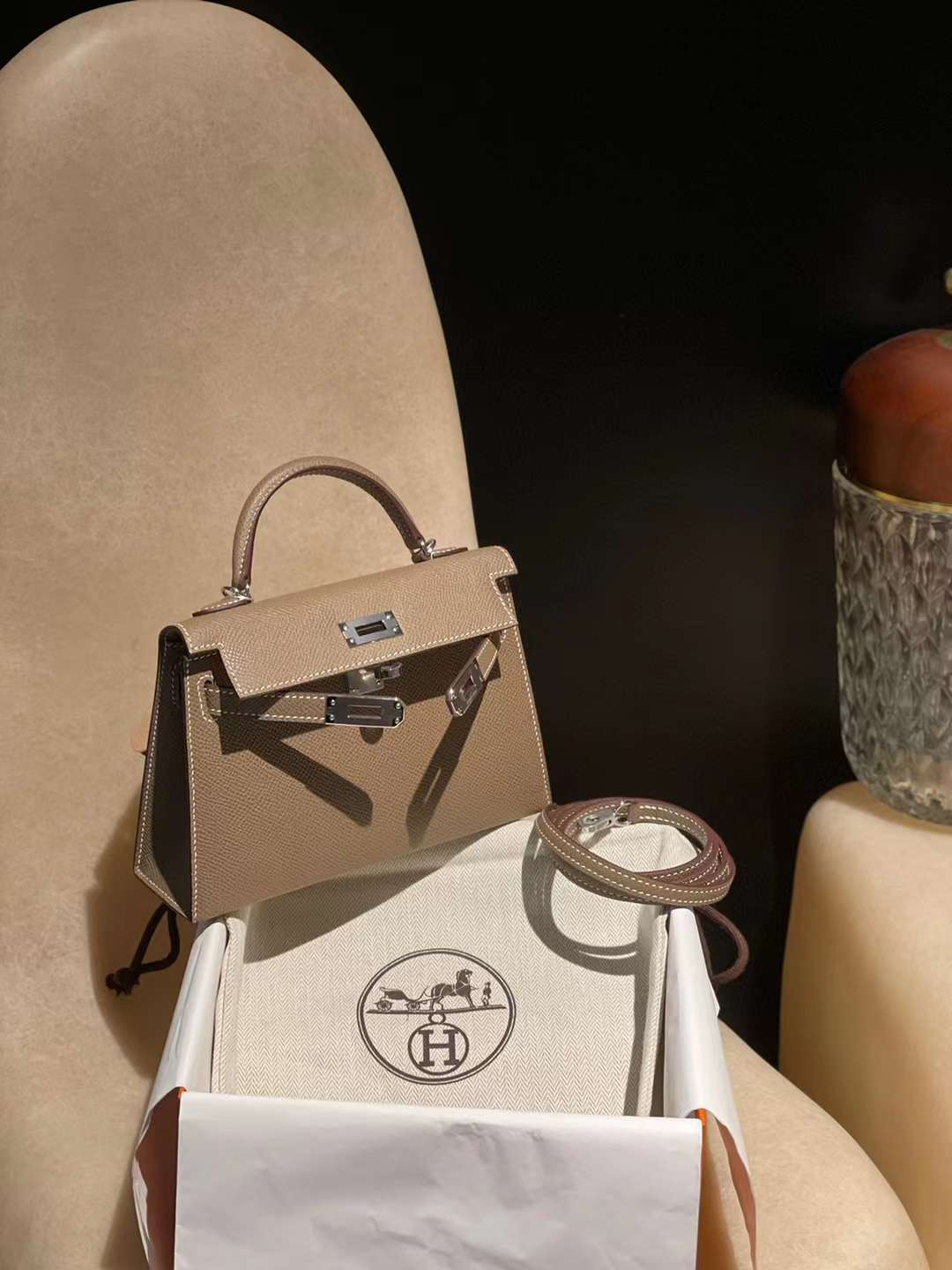 HERMES MINI KELLY 二代 EPSOM皮 18大象灰 銀釦